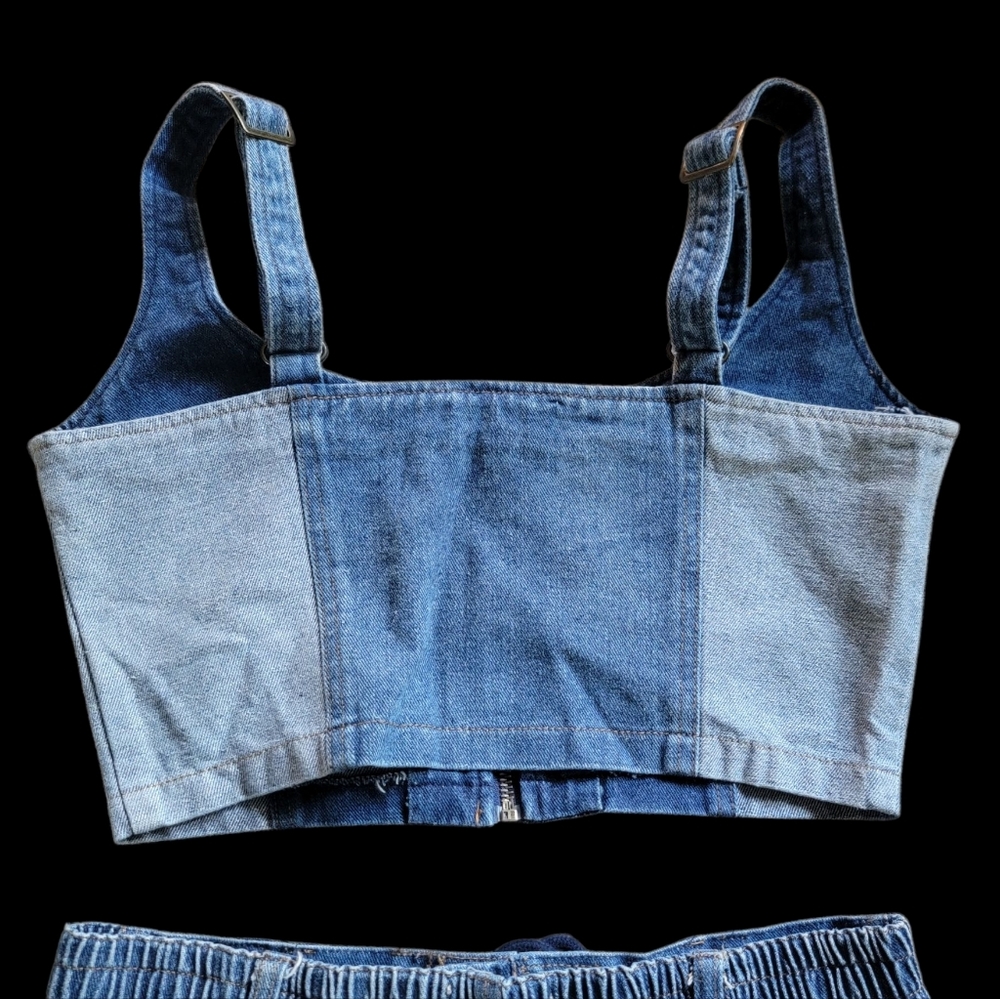 L'atiste 2 Pc Set Denim Outfit Crop‎ Top and Jogger Pants Size 6 - Picture 7 of 10